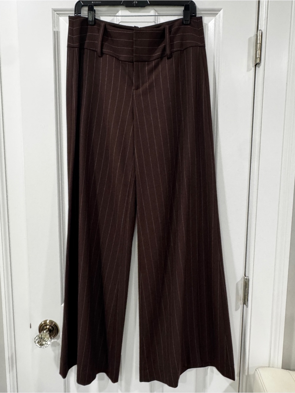 Alice + Olivia Brown Pinstripe Wide-Leg Pants